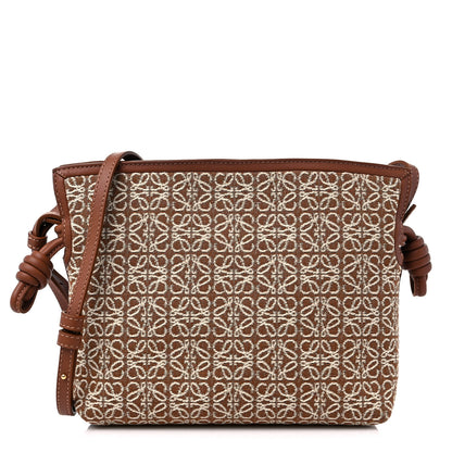 Loewe Jacquard Anagram Calfskin Mini Flamenco Knot Clutch Tan Pecan 1 of 8