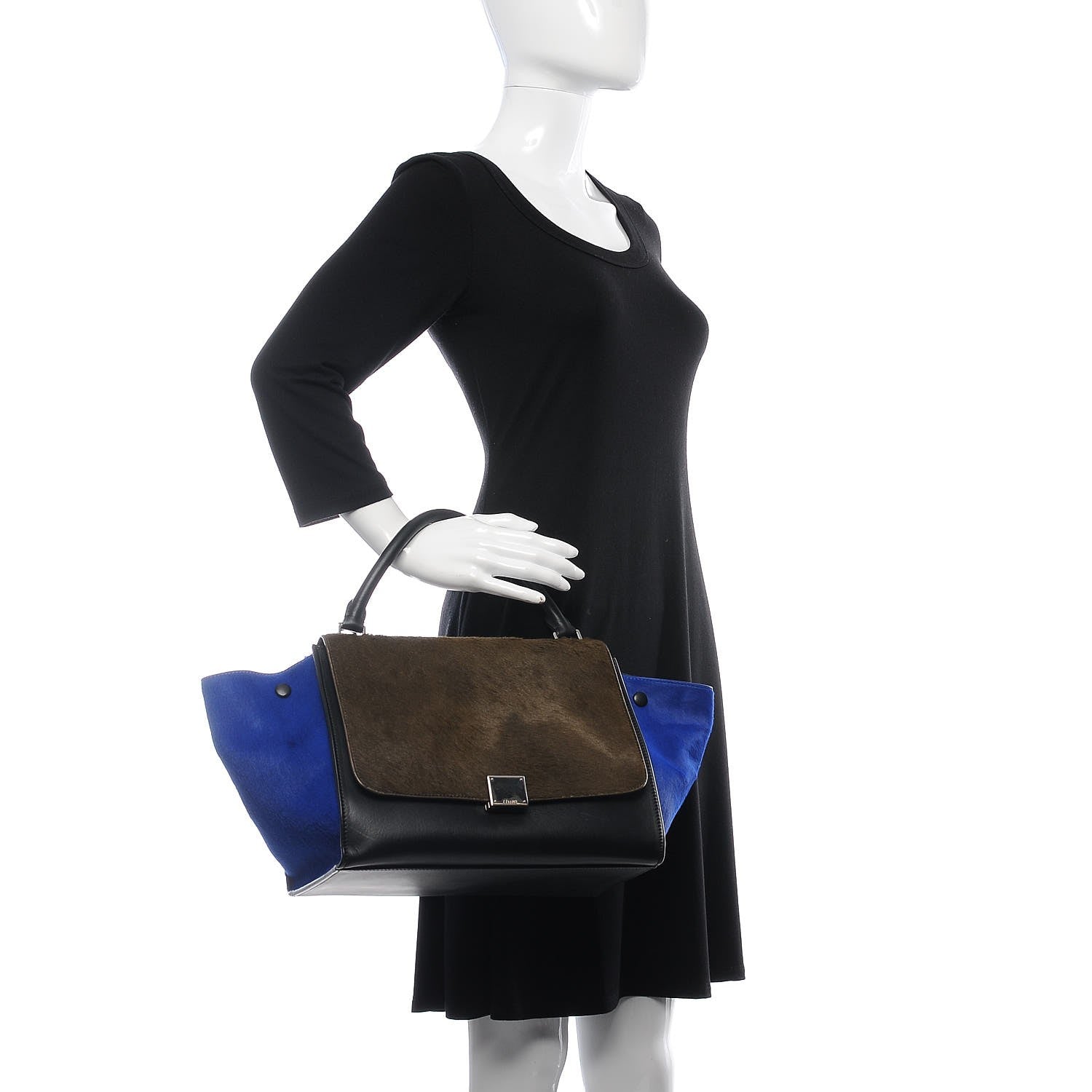 Celine Pony Hair Smooth Calfskin Tri-color Medium Trapeze Cobalt 2 of 7