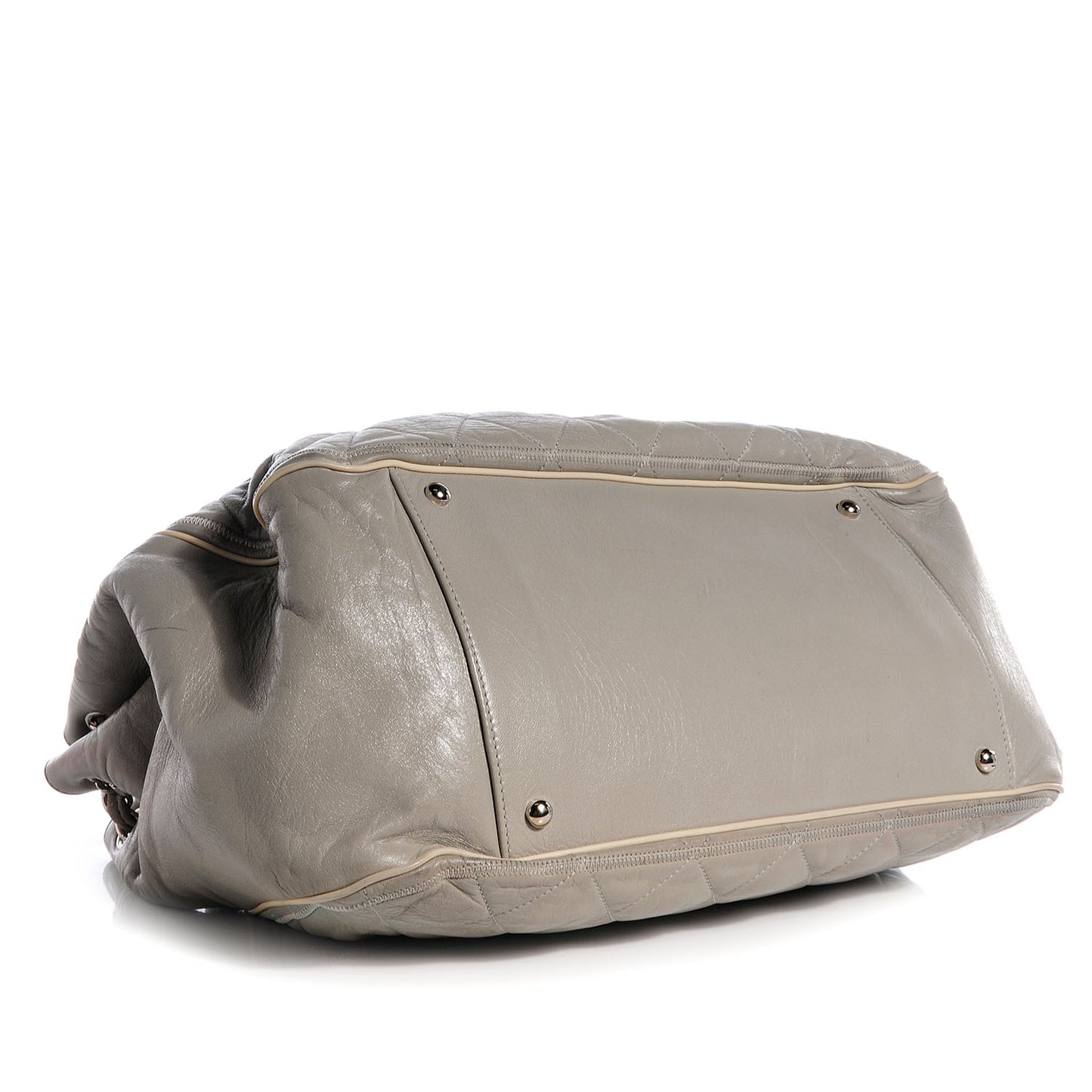 Lambskin Large East West Accordion Flap Light Grey