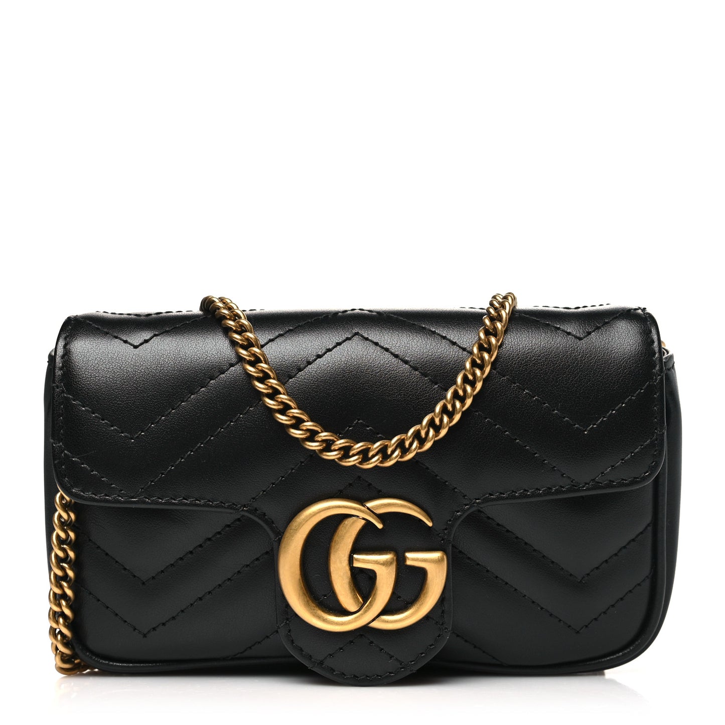 Calfskin Matelasse Super Mini GG Marmont Shoulder Bag Black