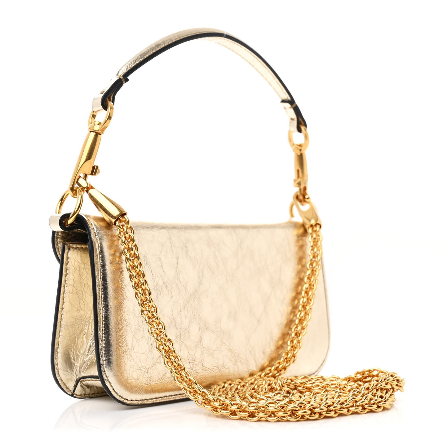 Metallic Crackle Effect Calfskin Vlogo Small Loco Shoulder Bag Platino