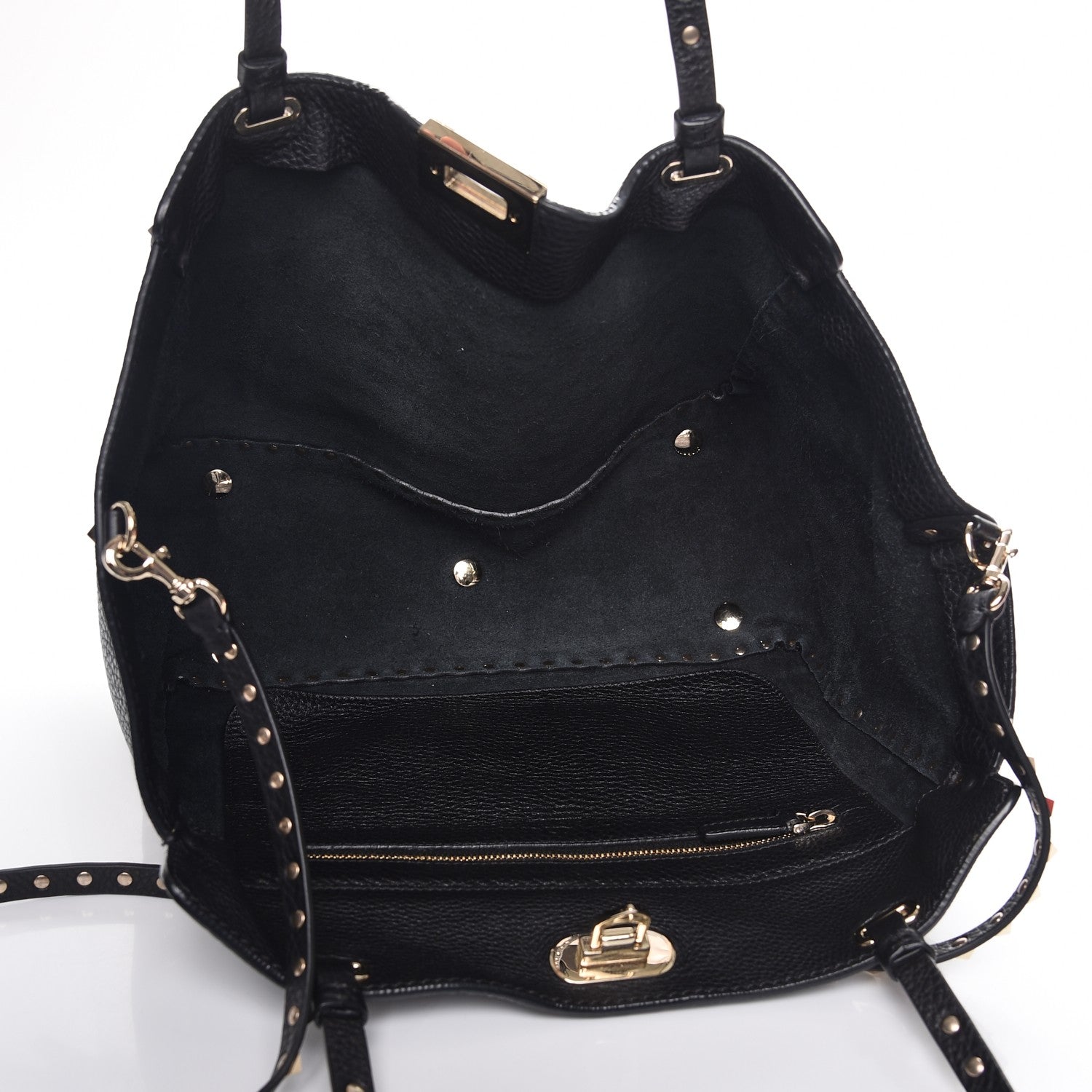 Valentino Garavani Alce Printed Calfskin Medium Rockstud Tote Black 6 of 9