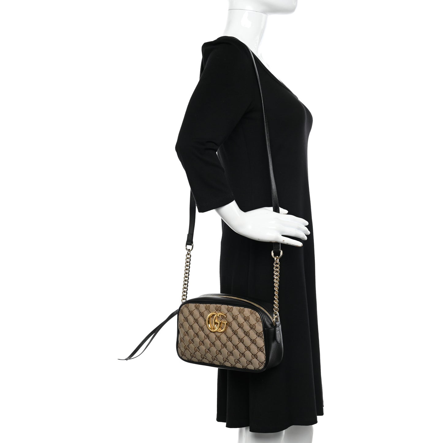 Monogram Matelasse Diagonal Small GG Marmont Chain Shoulder Bag Beige Black