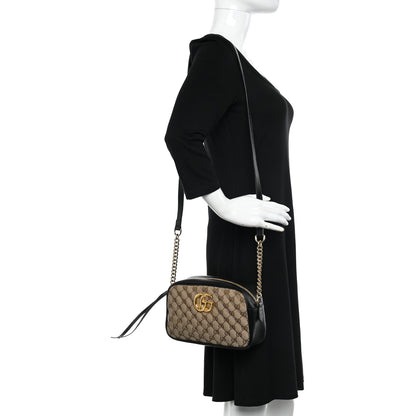 Gucci Monogram Matelasse Diagonal Small GG Marmont Chain Shoulder Bag Beige Black 2 of 11