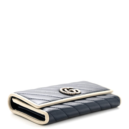 Gucci Vintage Effect Calfskin Matelasse Diagonal Torchon GG Marmont Continental Wallet Blue Agata Mystic White 4 of 13