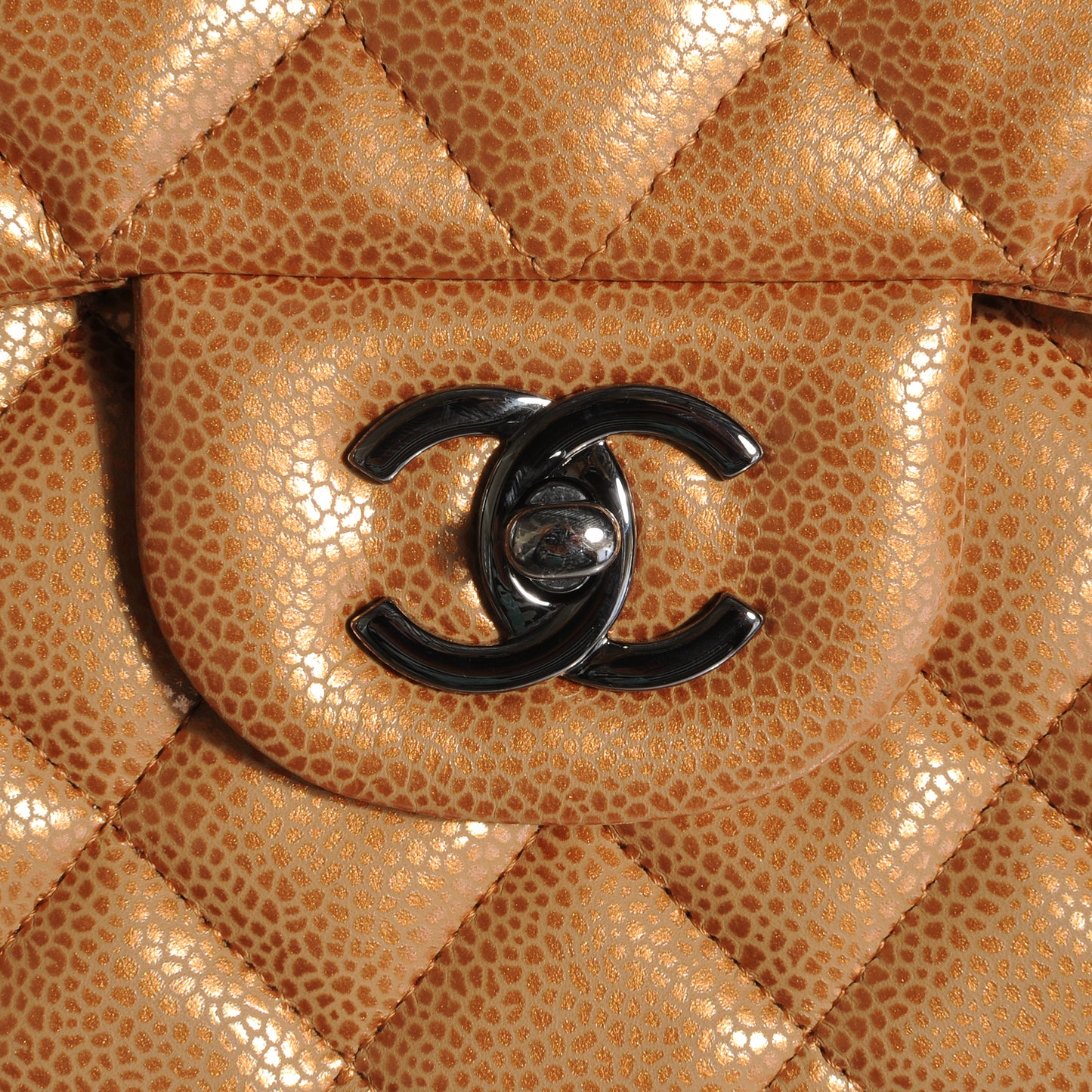 Metallic Caviar Quilted Jumbo Double Flap Copper