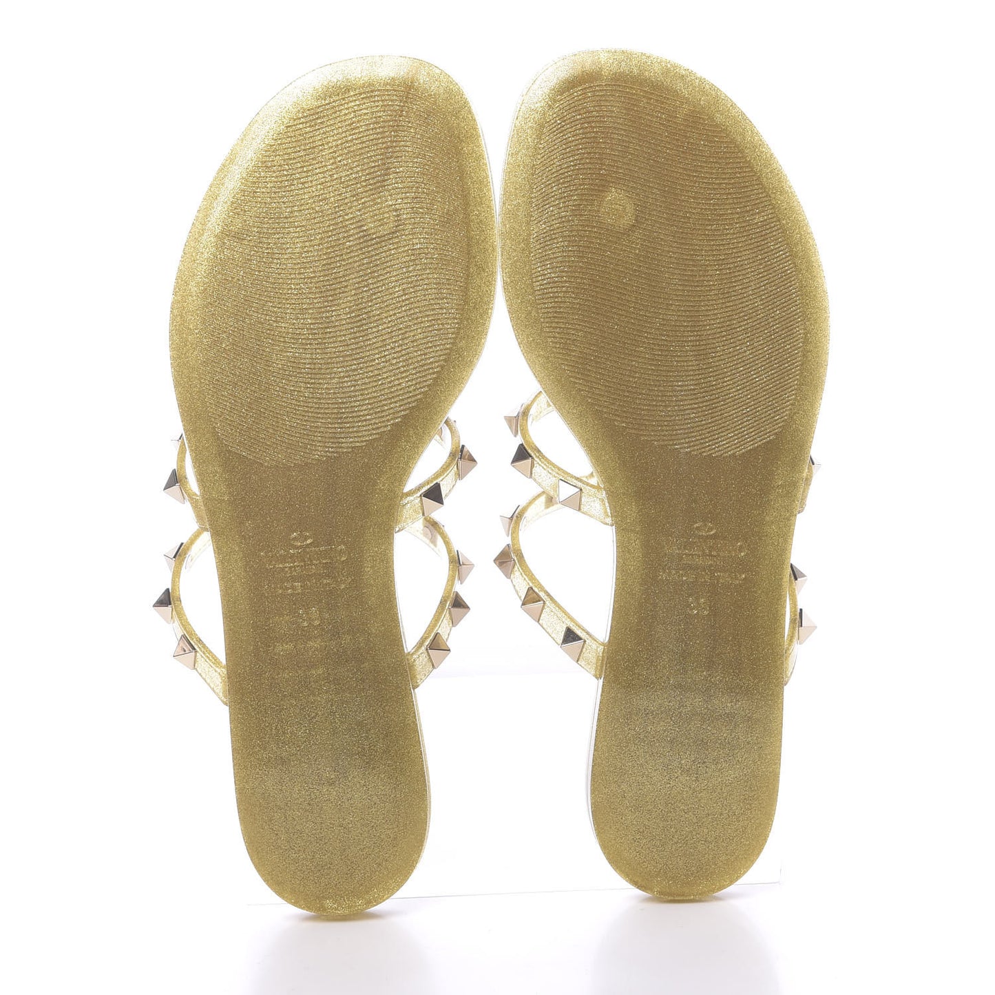 PVC Jelly Glitter Rockstud Caged Flat Thong Sandals 36 Oro