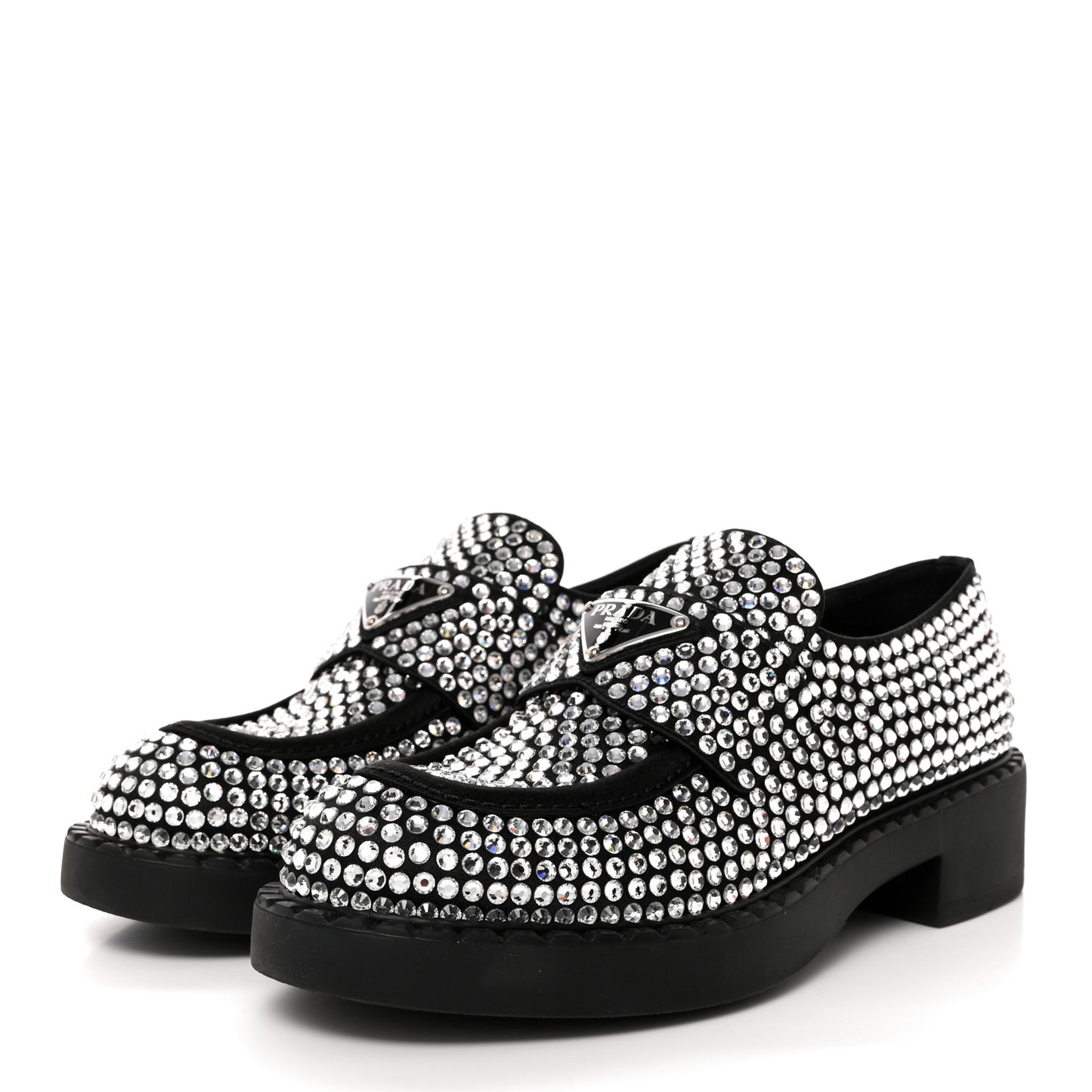 Satin Crystal Metal Triangle Logo 50mm Loafers 35 Cristal