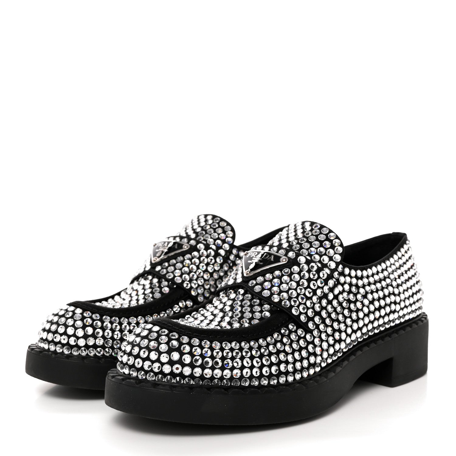 Prada Satin Crystal Metal Triangle Logo 50mm Loafers 35 Cristal 3 of 12