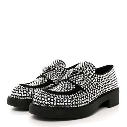 Prada Satin Crystal Metal Triangle Logo 50mm Loafers 35 Cristal 3 of 12