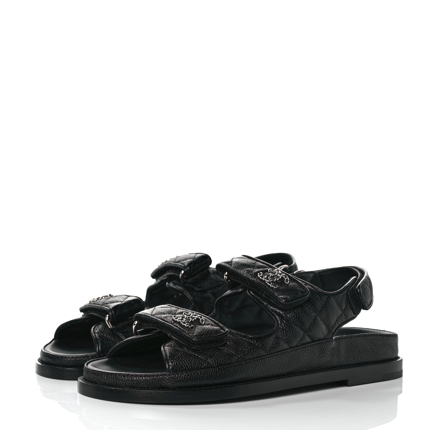 Chanel Grained Calfskin Velcro Dad Sandals 37.5 Black 4 of 8