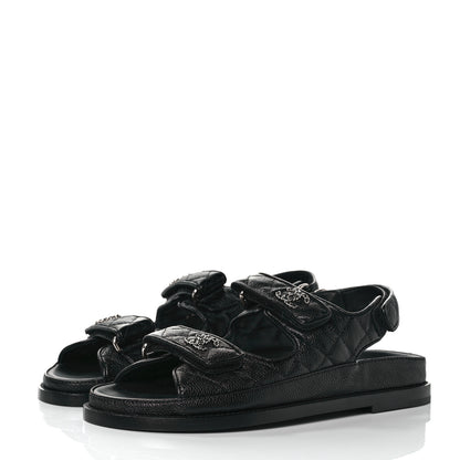 Chanel Grained Calfskin Velcro Dad Sandals 37.5 Black 4 of 8