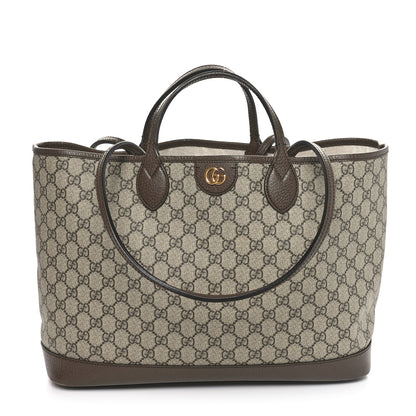 Gucci GG Supreme Monogram Textured Calfskin Medium Ophidia Shoulder Tote Bag Beige Ebony New Acero 1 of 9