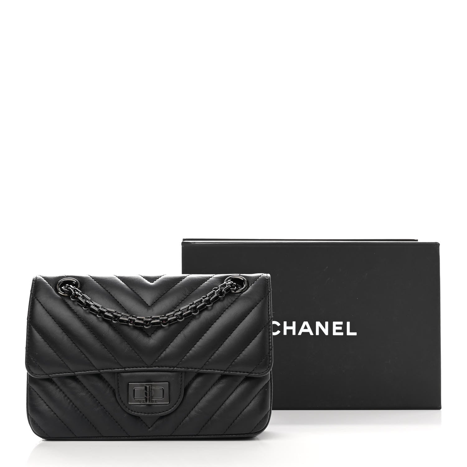 Chanel Aged Calfskin Chevron Quilted 2.55 Reissue Mini Flap So Black 13 of 13