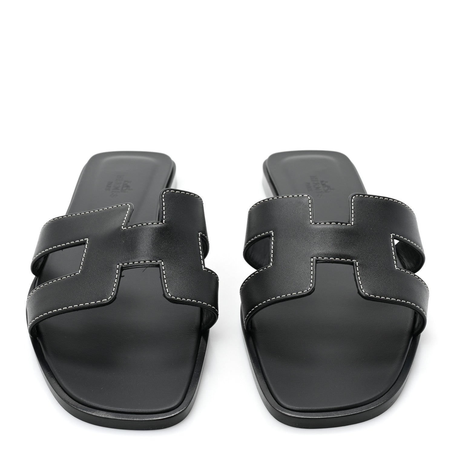 Hermes Box Calfskin Oran Sandals 38.5 Black 2 of 8