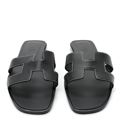 Hermes Box Calfskin Oran Sandals 38.5 Black 2 of 8