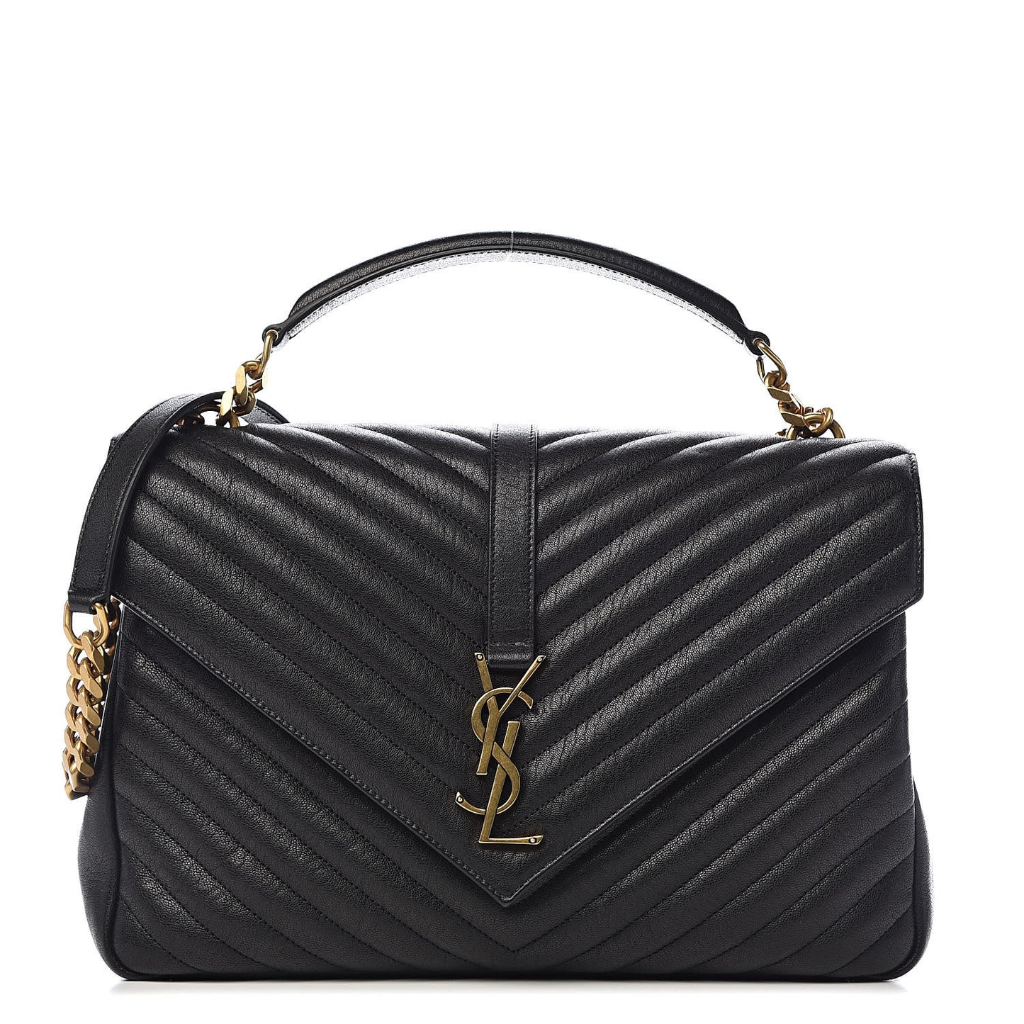 Sheepskin Matelasse Chevron Monogram Large College Satchel Black