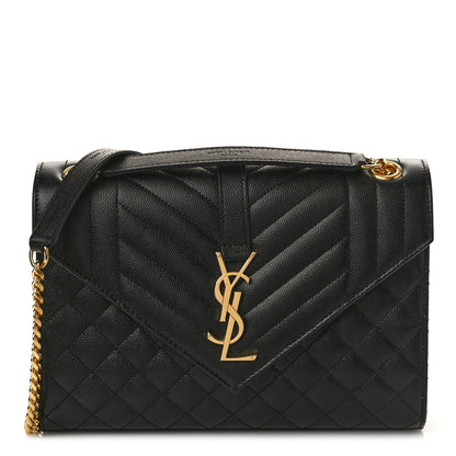Saint Laurent Grain De Poudre Textured Mixed Matelasse Triquilt Medium Monogram Satchel Black 1 of 9