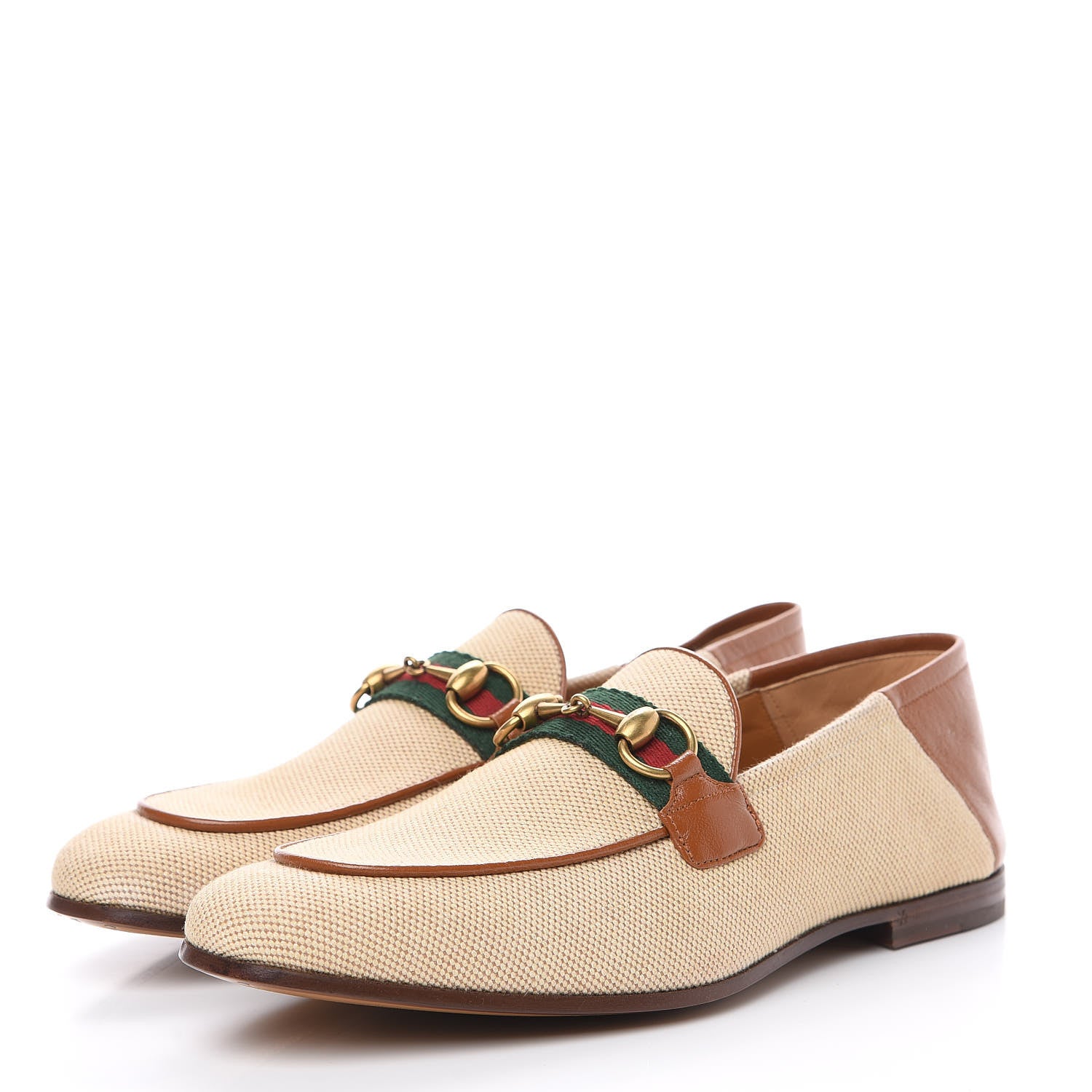 Gucci Canvas Web Mens Brixton Horsebit Loafers 6.5 Sand Light Cuir 3 of 8