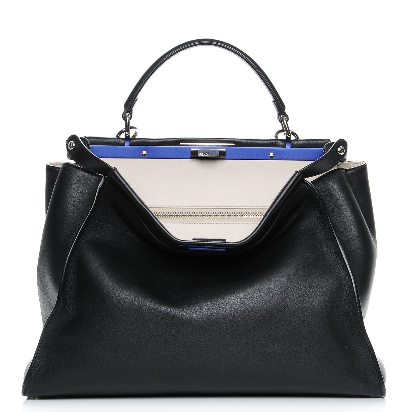 Vitello Dolce Shiny Nappa Large Peekaboo Iconic Satchel Black Camelia