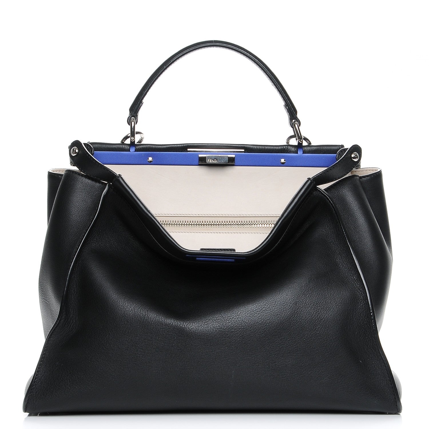 Fendi Vitello Dolce Shiny Nappa Large Peekaboo Iconic Satchel Black Camelia 1 of 8
