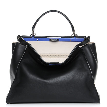 Fendi Vitello Dolce Shiny Nappa Large Peekaboo Iconic Satchel Black Camelia 1 of 8