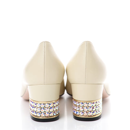 Gucci Malaga Kid Crystal Square G Madelyn Mid Heel Loafer Pumps 37 Ivory 5 of 11