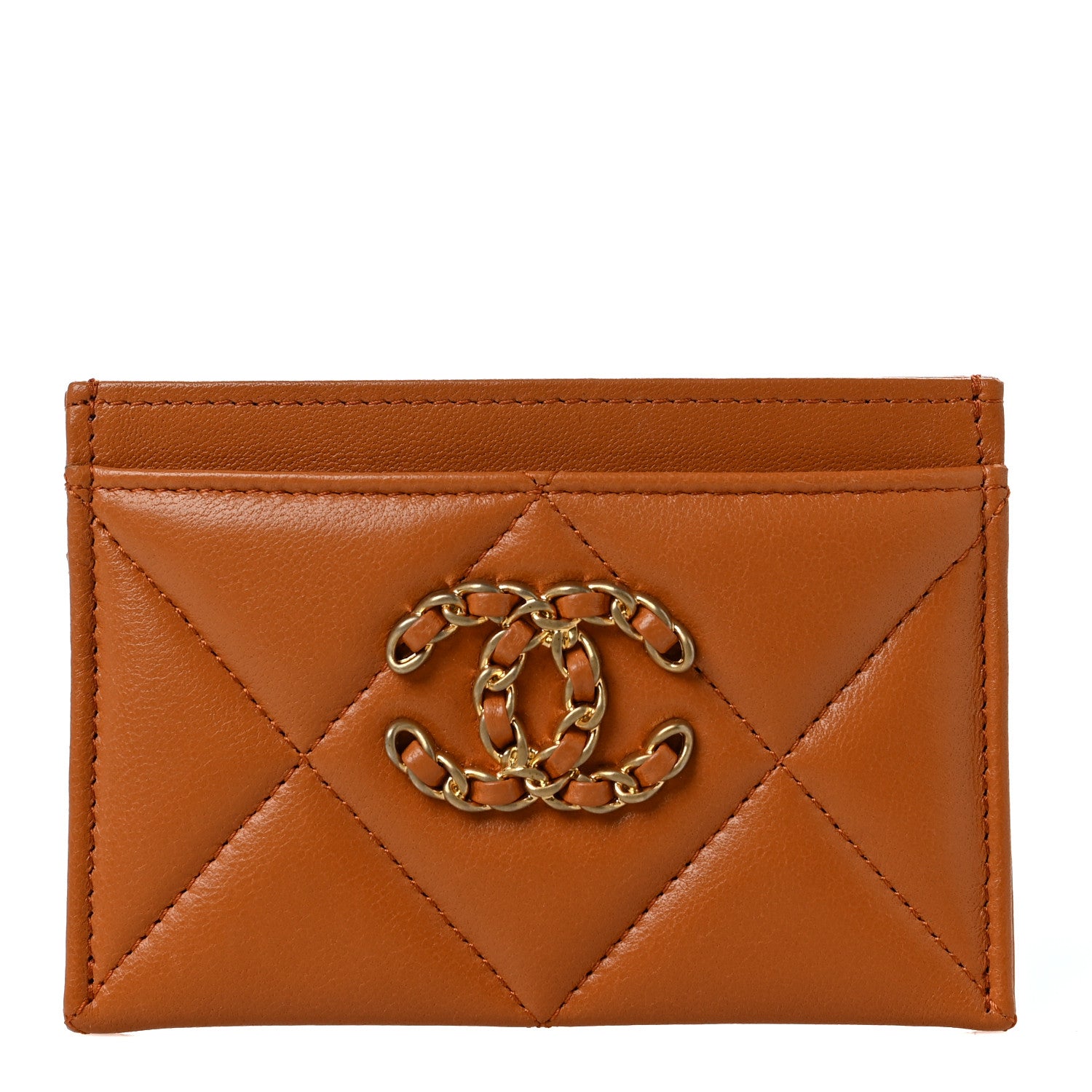 Chanel Lambskin Quilted Chanel 19 Card Holder Brown 1 of 9