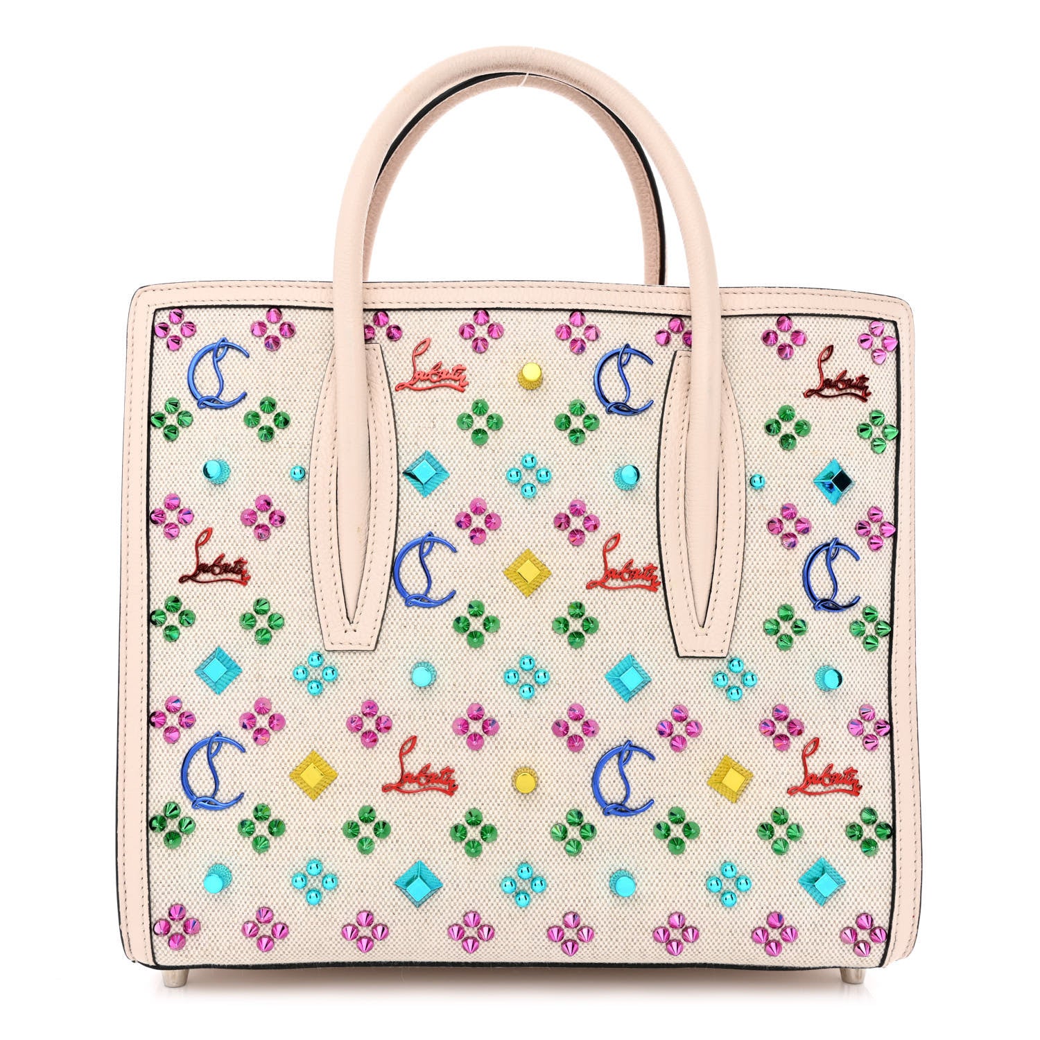 Christian Louboutin Canvas Spikes Loubinthesky Medium Paloma Ivory 1 of 18