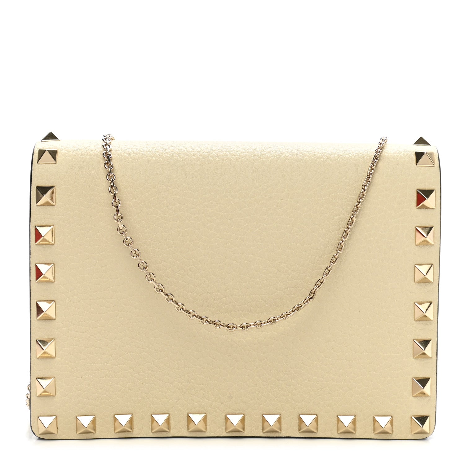 Valentino Garavani Pebbled Calfskin Rockstud Wallet on Chain Light Ivory 1 of 11