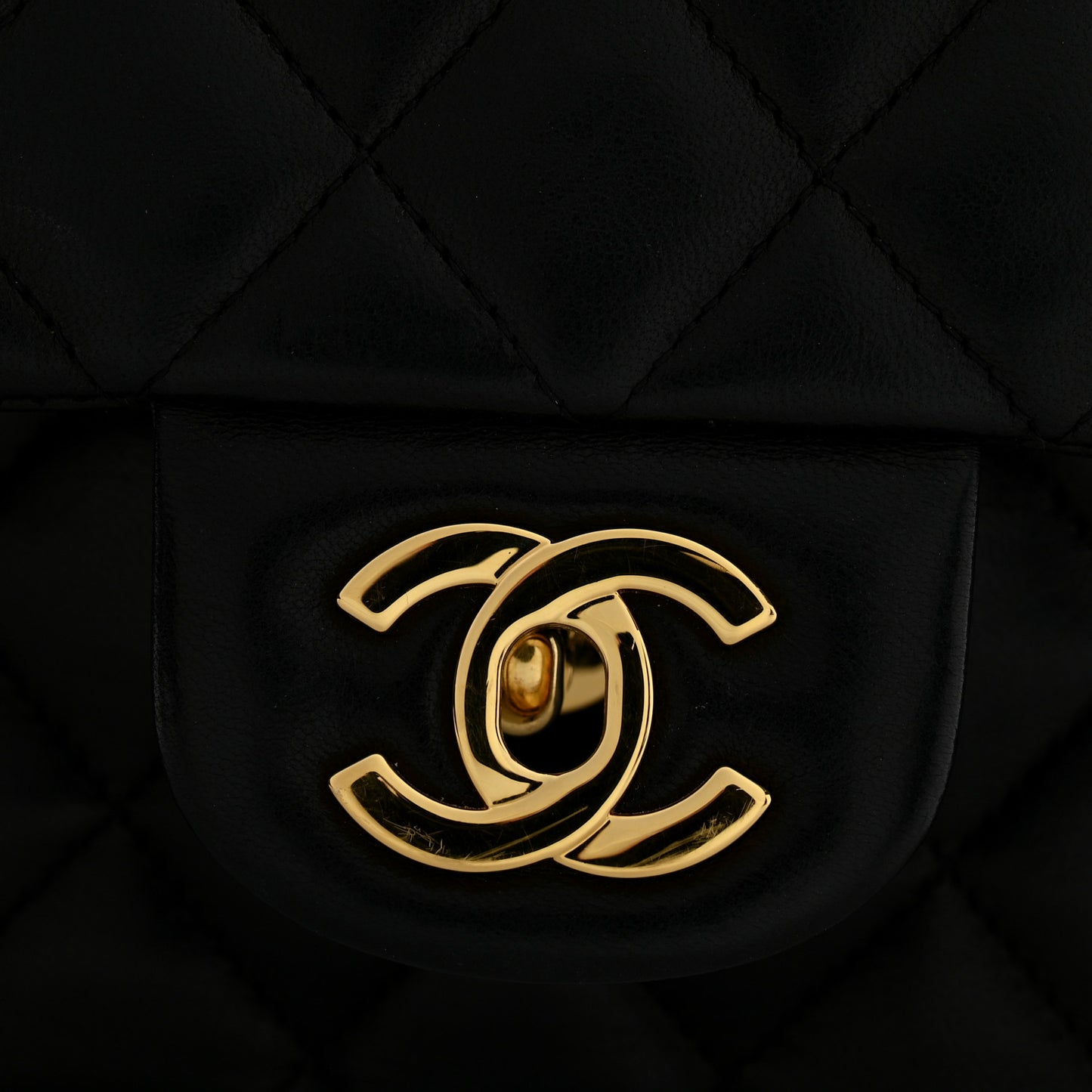 Lambskin Quilted Medium Double Flap Black