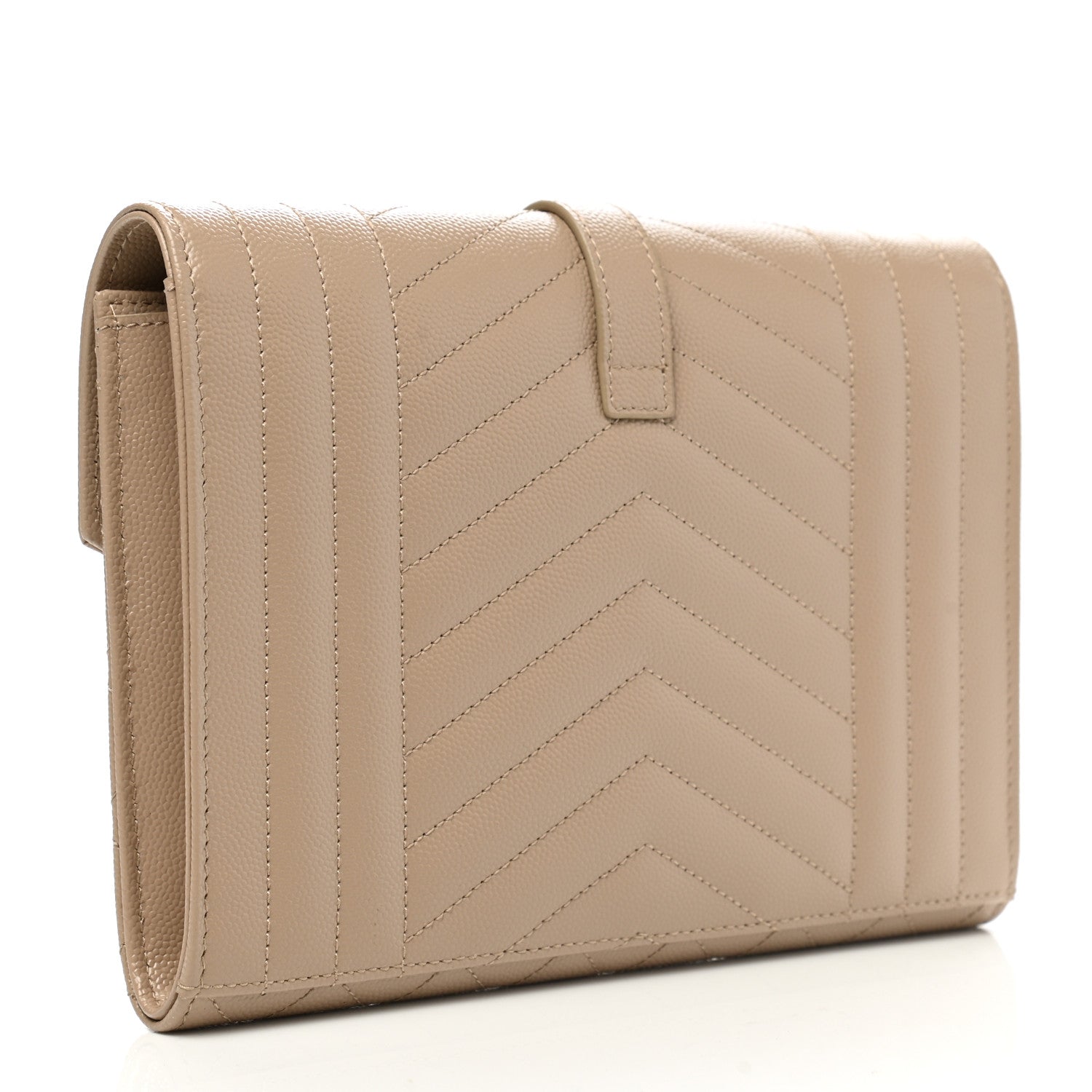 Saint Laurent Grain De Poudre Textured Mixed Matelasse Triquilt Monogram Clutch Dark Beige 3 of 8