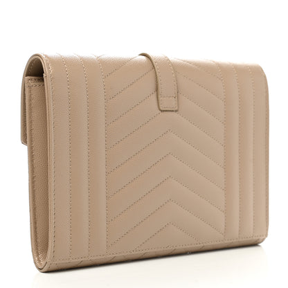 Saint Laurent Grain De Poudre Textured Mixed Matelasse Triquilt Monogram Clutch Dark Beige 3 of 8