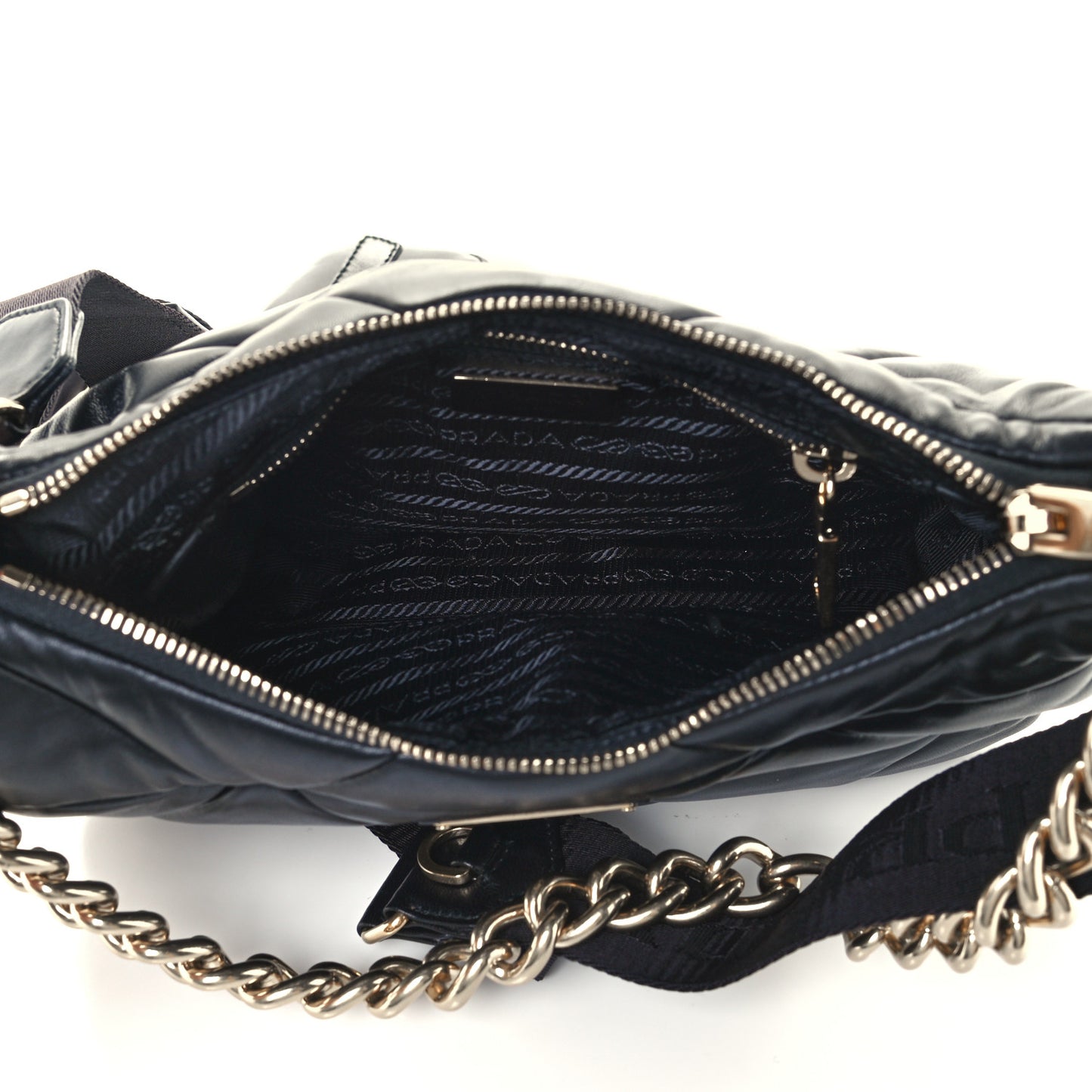 Nappa Re-Nylon Triangle Quilted Patchwork System Shoulder Bag Black