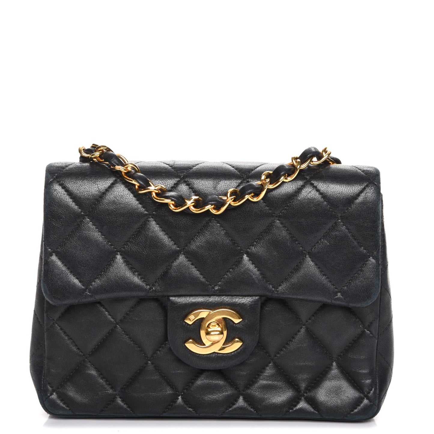 Lambskin Quilted Mini Square Flap Black