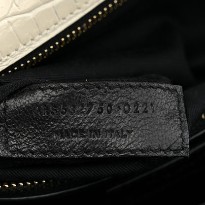 Saint Laurent Calfskin Crocodile Embossed Monogram Cassandra Clasp Bag Crema Soft 7 of 14