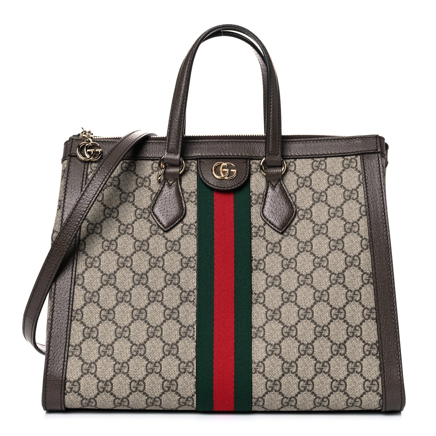 Gucci GG Supreme Monogram Web Medium Ophidia Tote Bag Brown 2 of 11