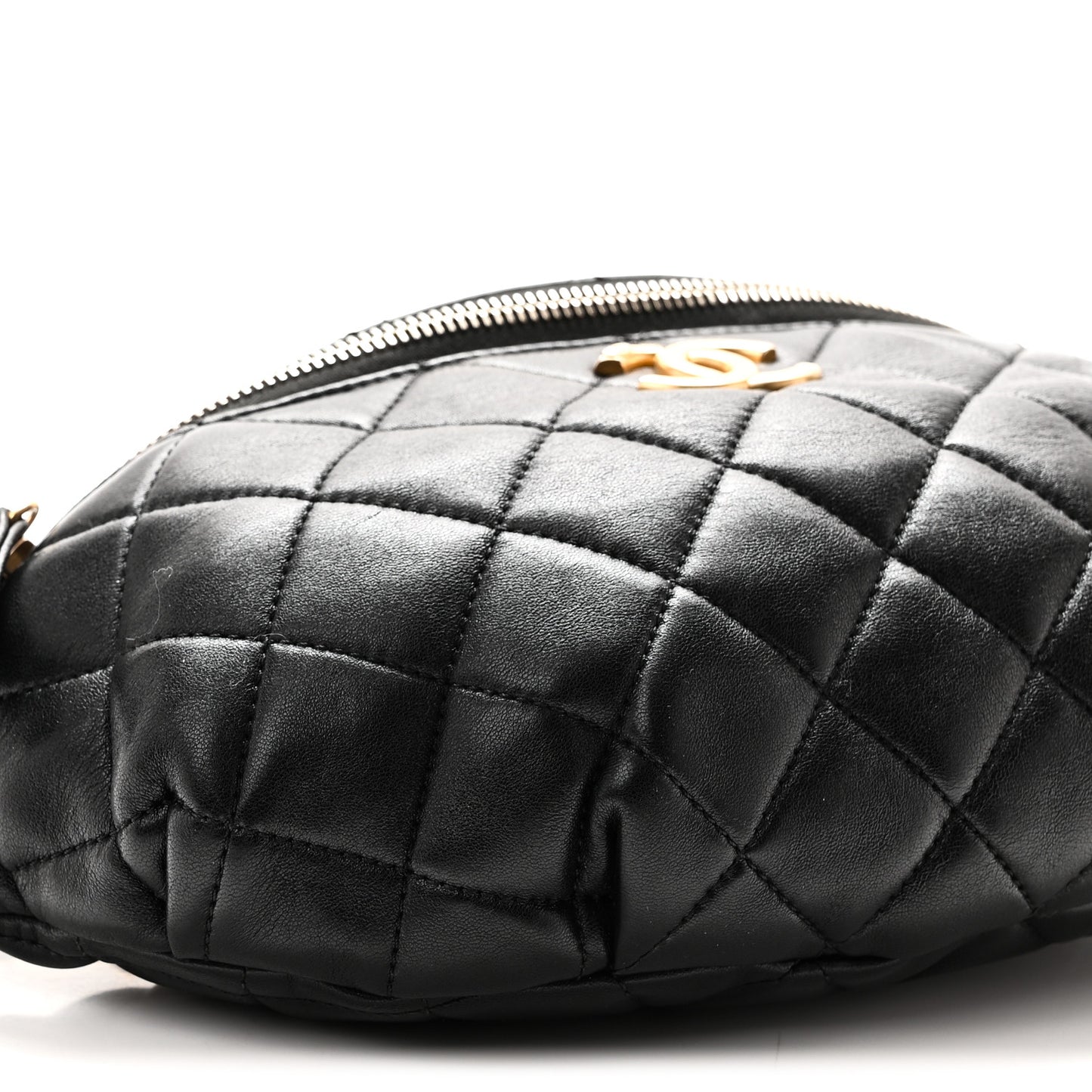 Shiny Lambskin Quilted Belt Bag Black Black