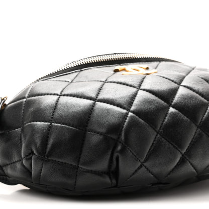 Chanel Shiny Lambskin Quilted Belt Bag Black Black 9 of 10