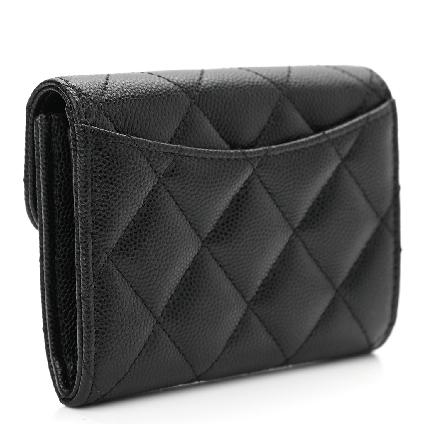 Caviar Quilted Flap Card Holder Black