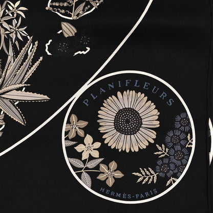Hermes Silk Planifleurs Scarf 90 Black Gris Parchemin 2 of 3