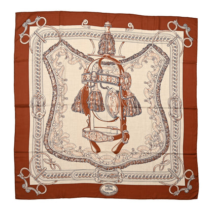 Hermes Cashmere Silk Bride De Cour Remix Scarf 140 Cacao Naturel Black 1 of 4
