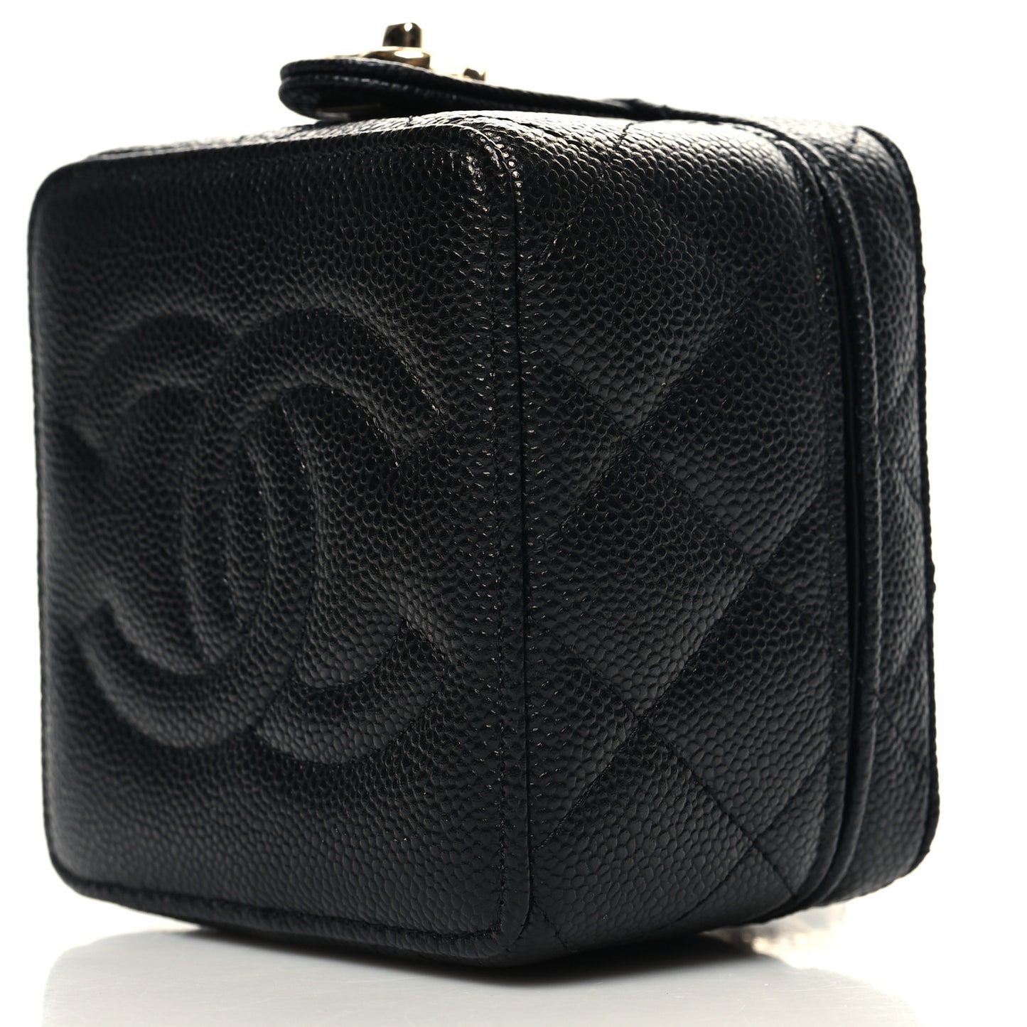 Caviar Quilted Mini Vanity Wrist Case With Chain Black