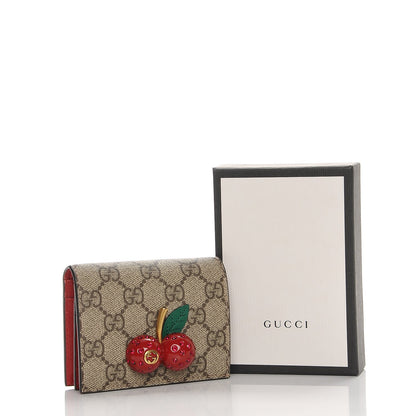 Gucci GG Supreme Monogram Cherry Embellished Card Case Wallet Hibiscus Red 8 of 8