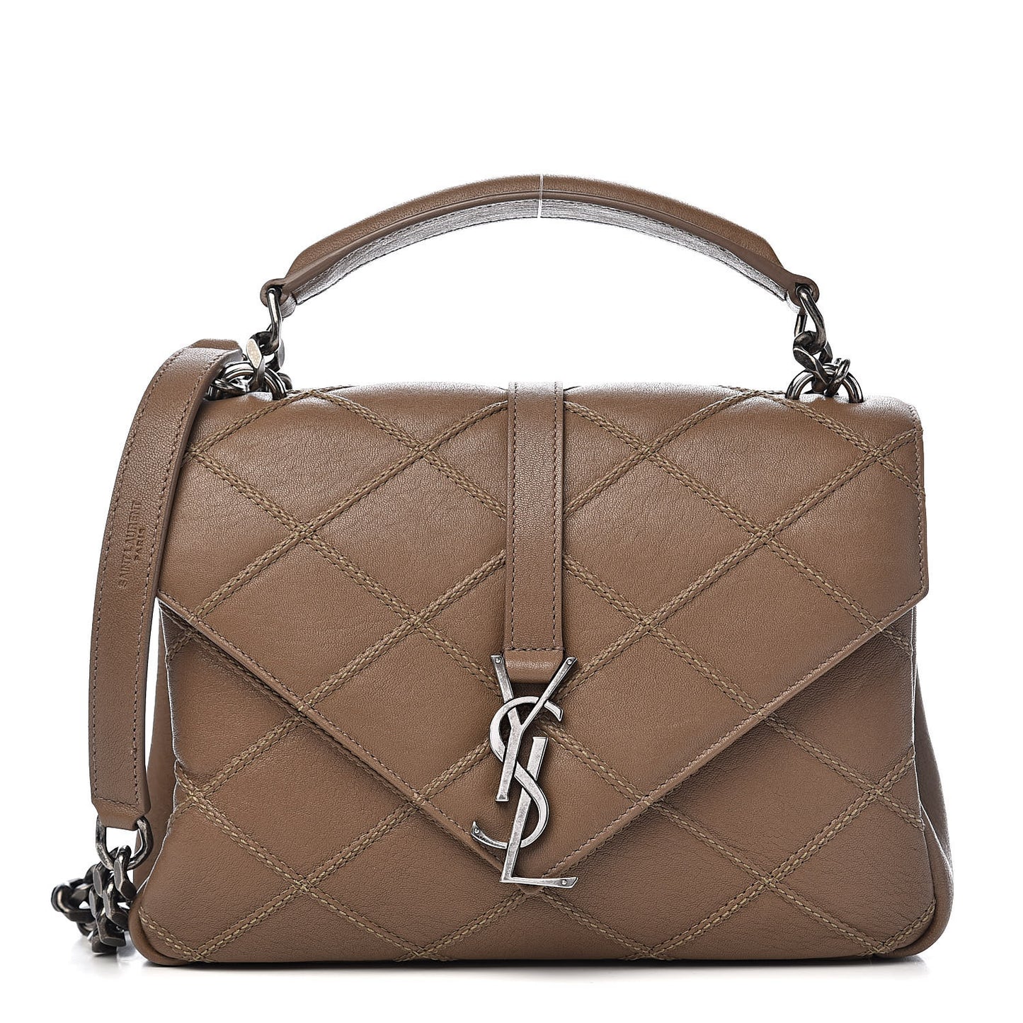 Calfskin Matelasse Diamond Quilted Monogram Medium College Bag Brown