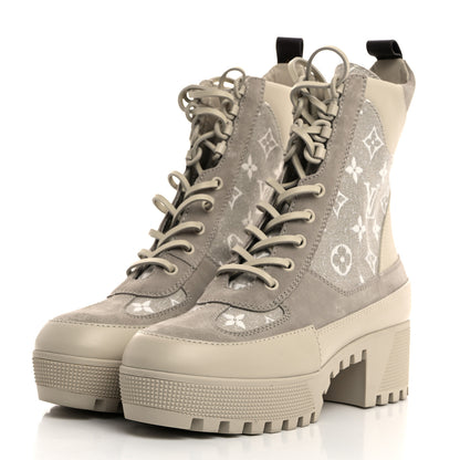 Louis Vuitton Suede Calfskin Laureate Platform Desert Boots 38.5 Beige 3 of 9