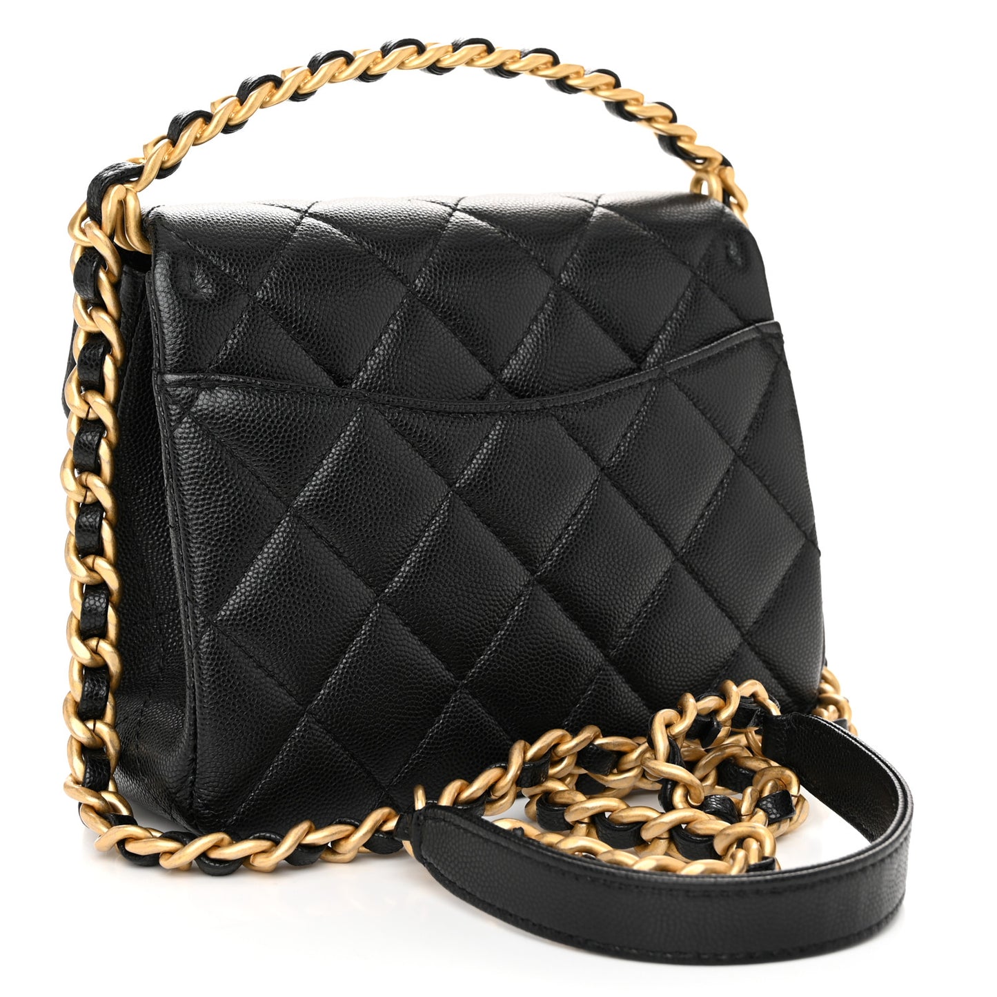 Caviar Quilted 31 Rue Cambon Mini Top Handle Flap Black