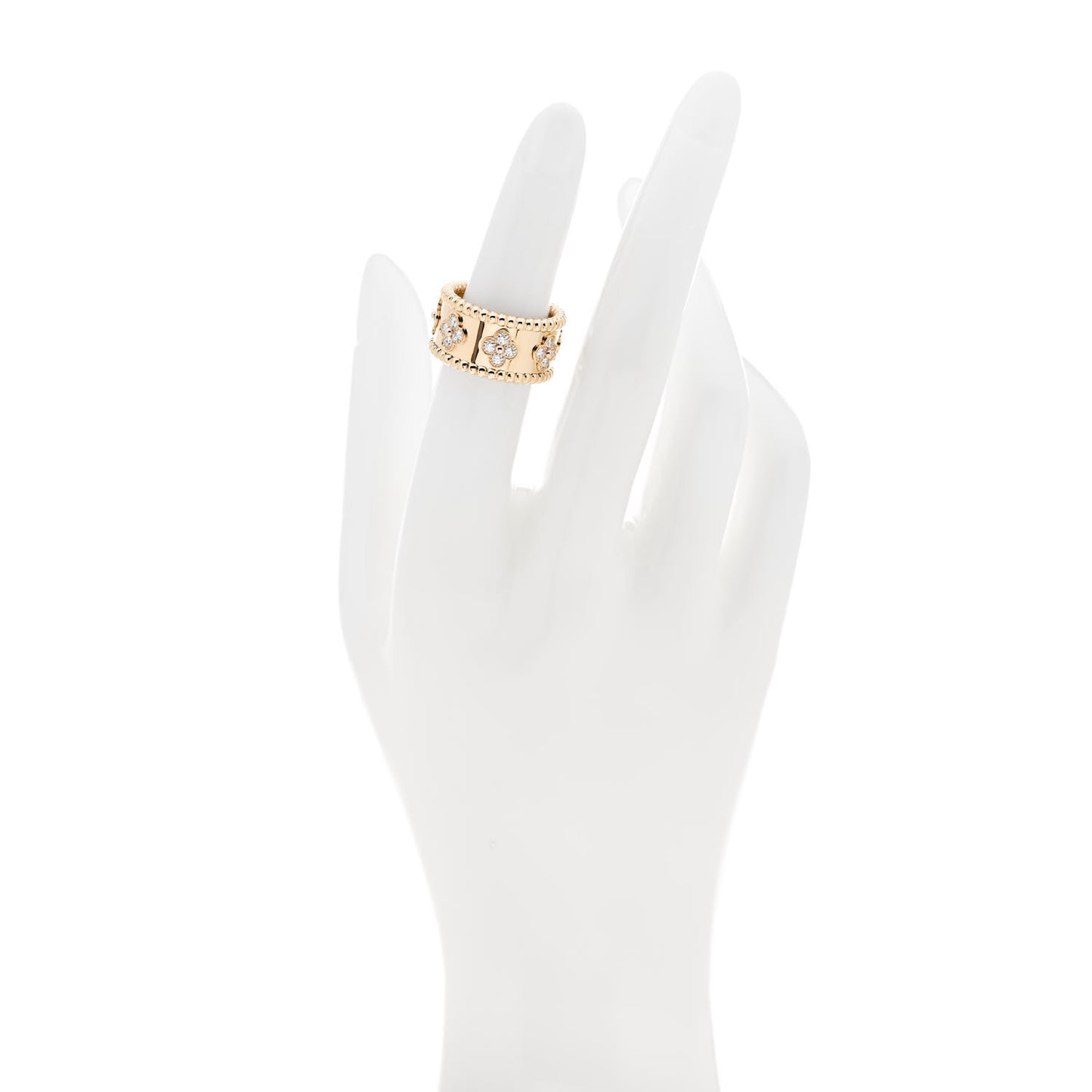18K Yellow Gold Diamond Perlee Clovers Ring 50 5.5