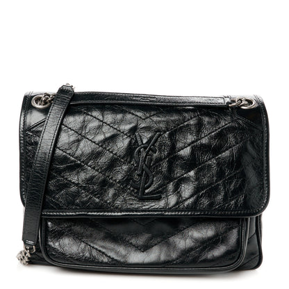 Saint Laurent Crinkled Calfskin Matelasse Monogram Medium Niki Chain Satchel Black 1 of 11
