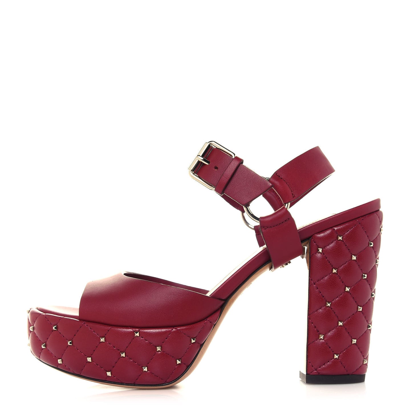 Nappa Quilted Rockstud Spike Platform Sandals 36 Rubino